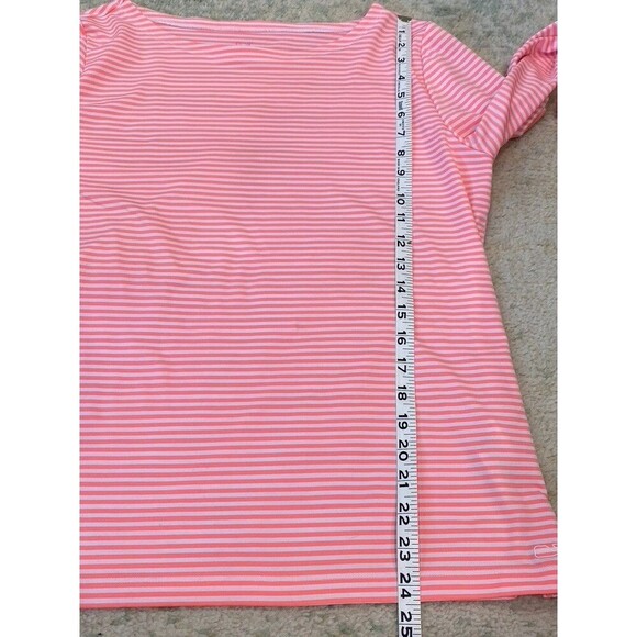 Vineyard Vines Sz Large Sankaty Neon Pink & White Stripe Preppy Boatneck Top - Picture 3 of 8